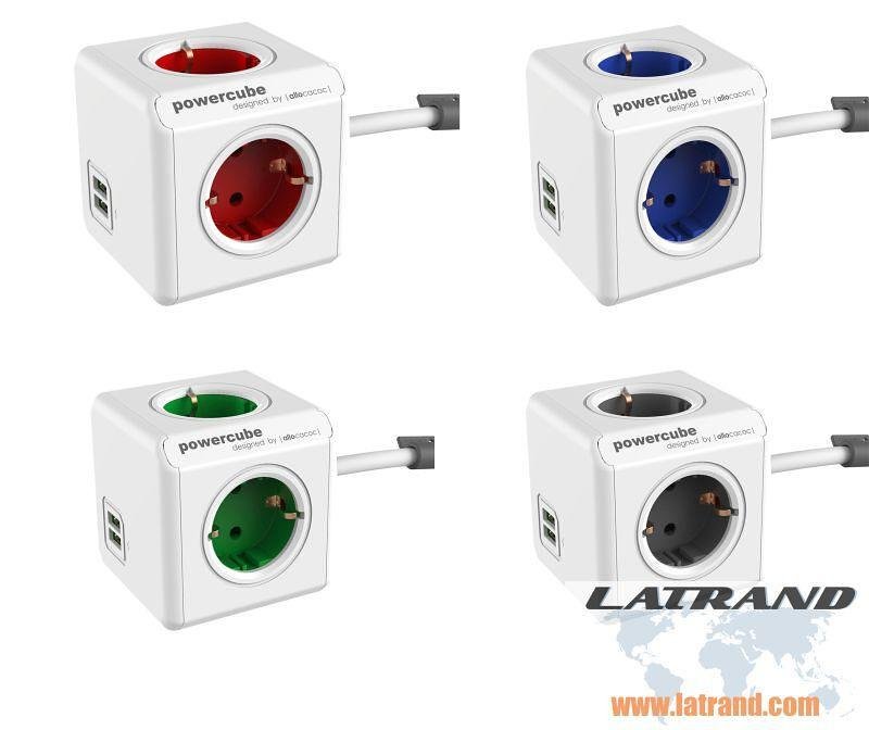 Разклонител PowerCube 4 гнезда с 1.5 метра кабел и 2х USB 1402BL, Allocacoc