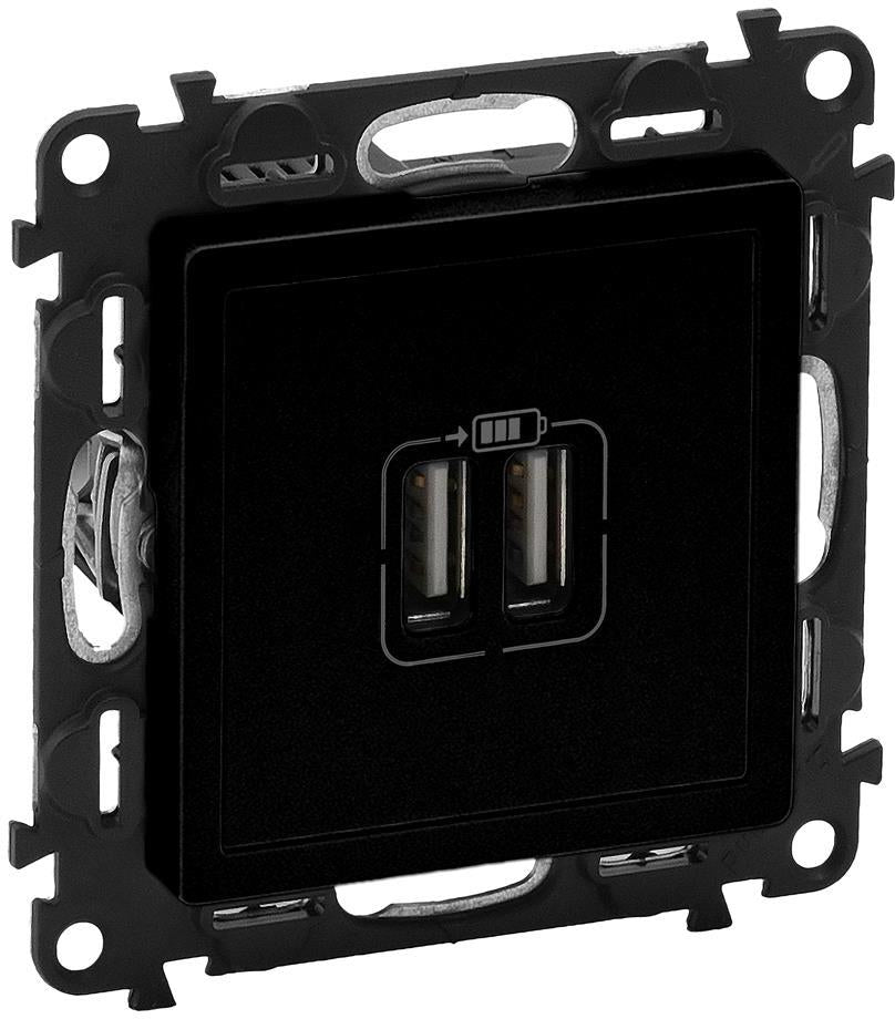 Розетка 2хUSB за зареждане тип A 2.4A 12W цвят Черен Valena Life Legrand, LEGRAND, 756312