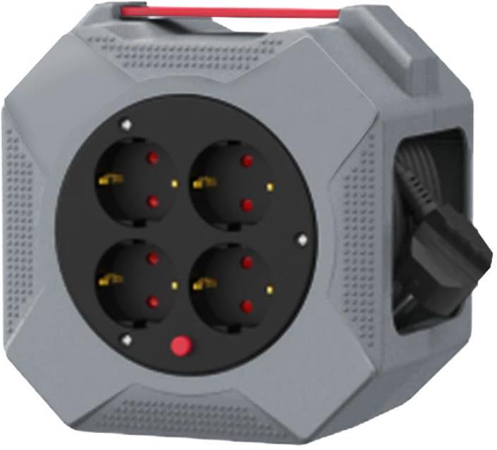 Макара в кутия сива 10м IP20 H05VV-F 3G1.5mm2 термична защита 4 шуко Commel, COMMEL, C201-402
