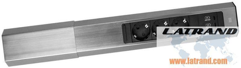 Модул CASIA 2 с 3x Шуко и USB A+C с щора, с възможност за ъглов монтаж, захранващ кабел 2м, цвят Инокс, Bachmann B932.006