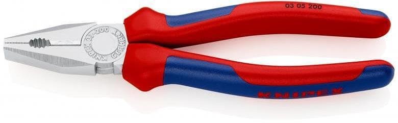 Комбинирани клещи, хромирани, синьо-червена ръкохватка 200мм, Knipex - K0305200