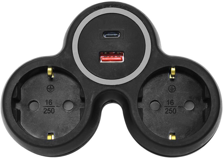 Адаптер за контакт черен с USB A+C 2 х шуко Commel, COMMEL, C240-803