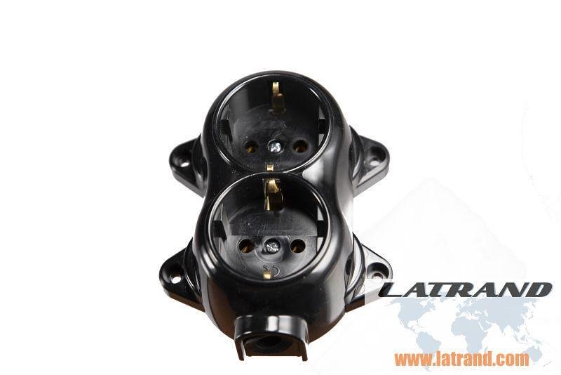 ATRA - Двоен контакт шуко 16А открит монтаж IP21 черен - 5220, АТРА