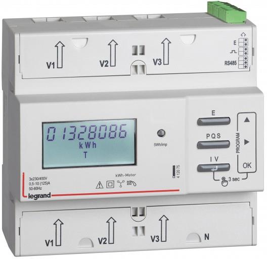 Трифазен електромер за ДИРЕКТНО мерене на ел. енергия EMDX3, Modbus, 2 тарифи, за DIN монтаж 6 мод, 125A, MID Legrand, LEGRAND НИСКО НАПРЕЖЕНИЕ, 412075