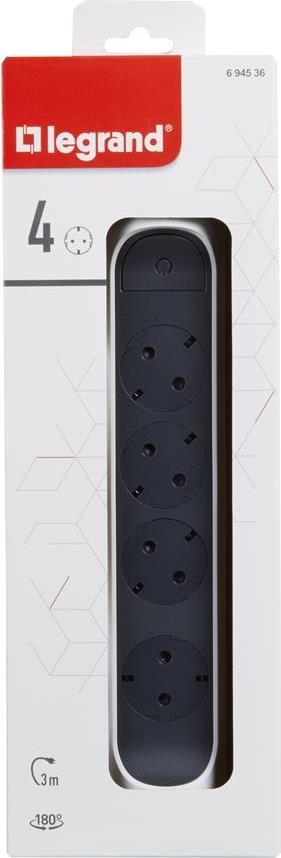 Разклонител БЯЛ 4x2P+E с кабел 3 метра / 3x1.5мм2 Premium NEW Legrand, LEGRAND, 694536