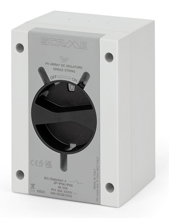 Пакетен прекъсвач D2 12A 2P I-0 в кутия 110x150x87mm IP66 Isolators PV1 1000V= Scame, SCAME, 590.DCGE11012