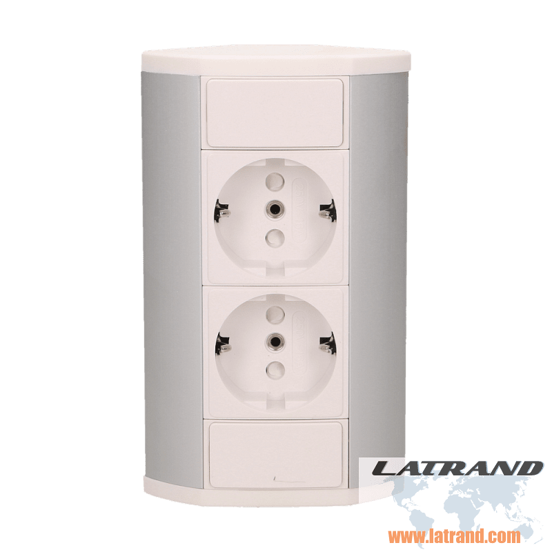 Ъглово двоен контакт с детска защита, 45 ° повърхностен монтаж, 3680W-OR-GM-9005/W-G(GS), ORNO