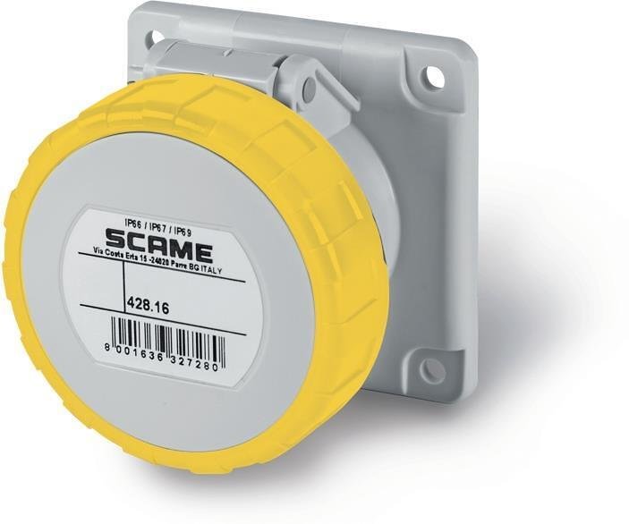 Промишлен контакт 2P+Е 16A 4h 113V IP67/69 ПРАВ серия Optima панелен монтаж 55х55мм Scame-428.1660/RR