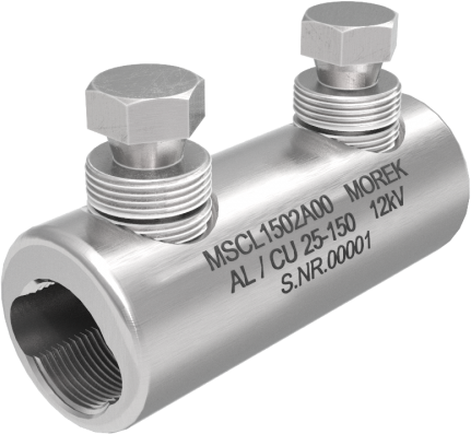 Кабелен съединител алуминиев покалаен Al/Cu 25-150mm² 12kV MSCL150 2x късащ се болт M16 MOREK, MSCL1502A00