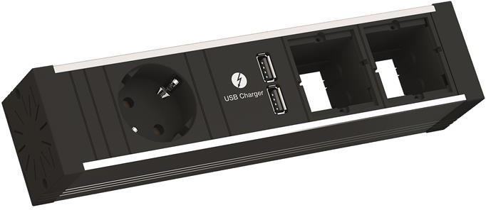Модул за VENID с 1х Шуко, USB тип A+A и 2х празни модула, цвят Черен, Bachmann, BACHMANN, B936.003
