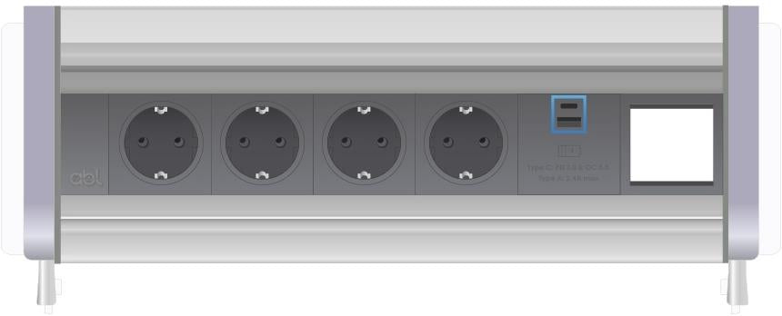 Модул Flip-S 6M с 4х Шуко, USB тип A+C и 1х празен модул, цвят Сив/Алуминий, ABL, ABL Сърбия, 2G42F4A4