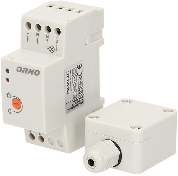 Датчик за осветеност, за DIN монтаж, 3000W, комплект с фотоклетка IP65, ORNO, OR-CR-231