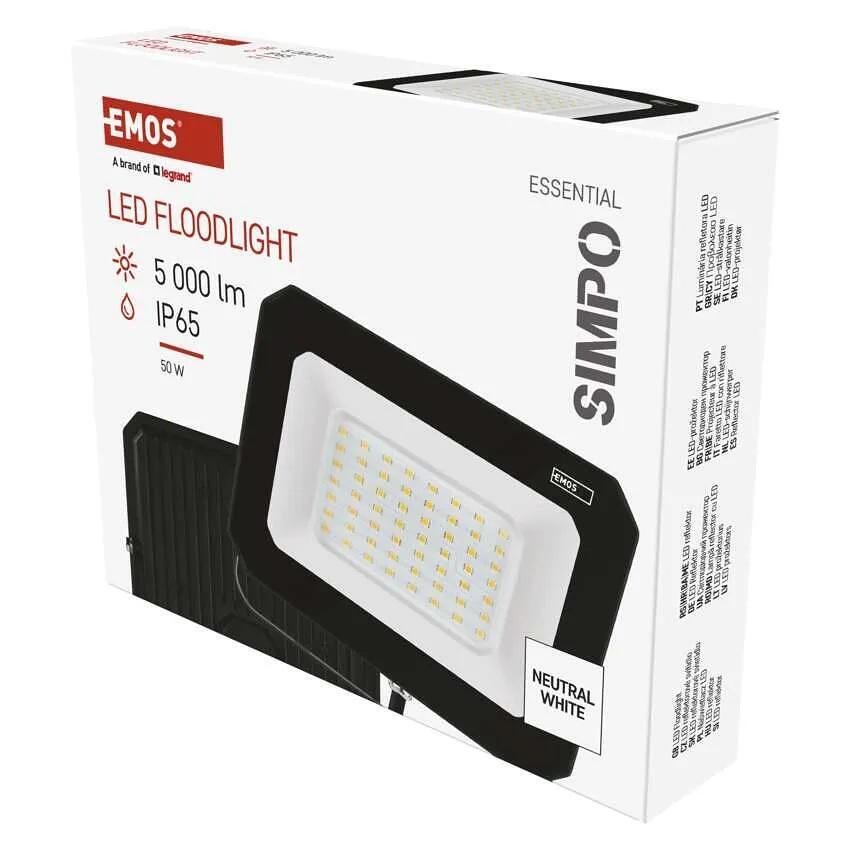 Прожектор LED 50W 4000K 5000lm 120° x 120° 25000h IP65 черен SIMPO EMOS