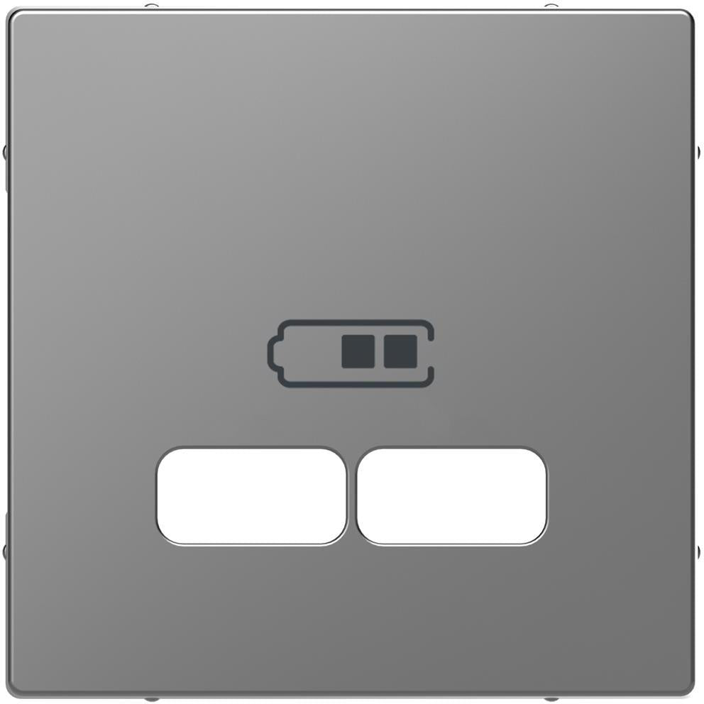 Лицев панел за 2xUSB цвят Неръждаема стомана System Design Merten SE, SCHNEIDER ELECTRIC, MEG4367-6036