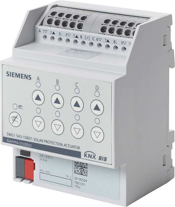Актуатор щори N543D31 4х 230Vac 6A 4DIN KNX Siemens, 5WG1543-1DB31