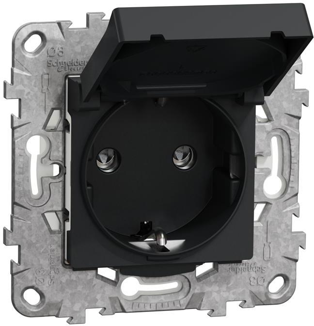 Контакт шуко с капак IP44 с носеща рамка 2 мод. цвят Антрацит Unica SE, SCHNEIDER ELECTRIC, NU508254
