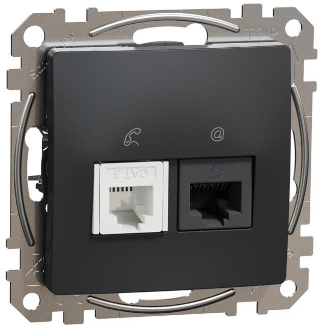 Розетка RJ11+RJ45 UTP cat.6 цвят Антрацит Sedna SE, SCHNEIDER ELECTRIC, SDD114468