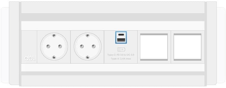 Модул Flip-S 5M с 2х Шуко, USB тип A+C и 2х празни модула, цвят Бял/Бял, ABL, ABL Сърбия, 2G4WF2A5