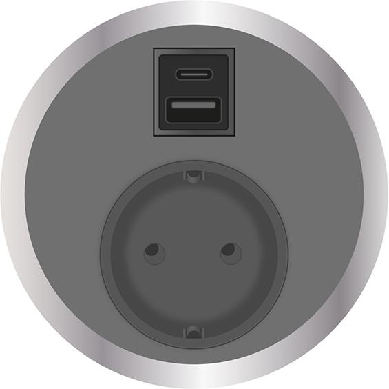 Модул Port El с 1х Шуко и USB тип A+C, цвят Сив, ABL, ABL Сърбия, 2F22F1A3