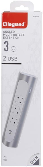 Разклонител ъглов сив 3x2P+E без кабел с USB A+C 3A 15W Corner NEW Legrand, LEGRAND, 694504