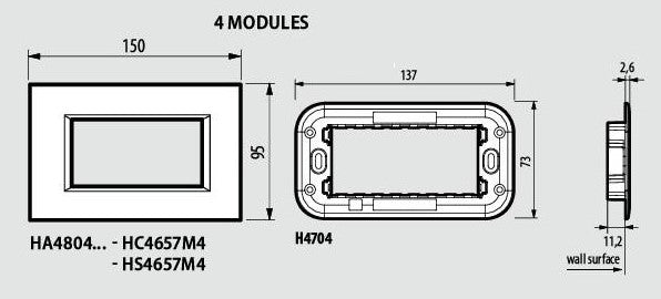 Рамка 4 мод. правоъгълна Tech Axolute Bticino, BTICINO, HA4804HC