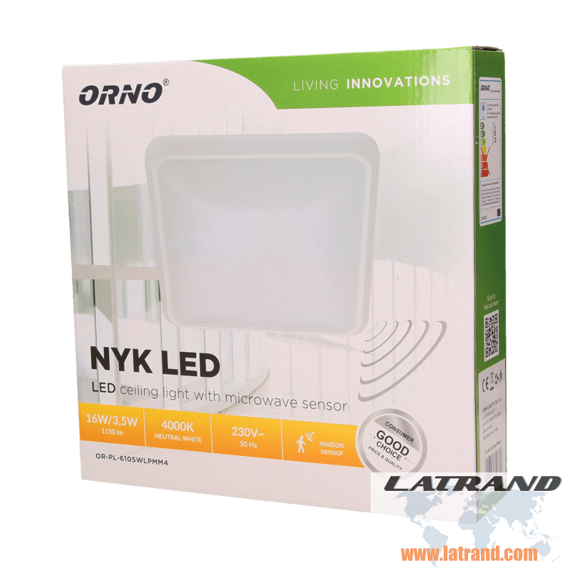 LED осветително тяло NYK с микровълнов сензор, 16W - OR-PL-6105WLPMM4, ORNO