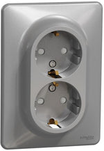 Контакт шуко ДВОЕН моноблок цвят Алуминий Sedna SE, SCHNEIDER ELECTRIC, SDD313221