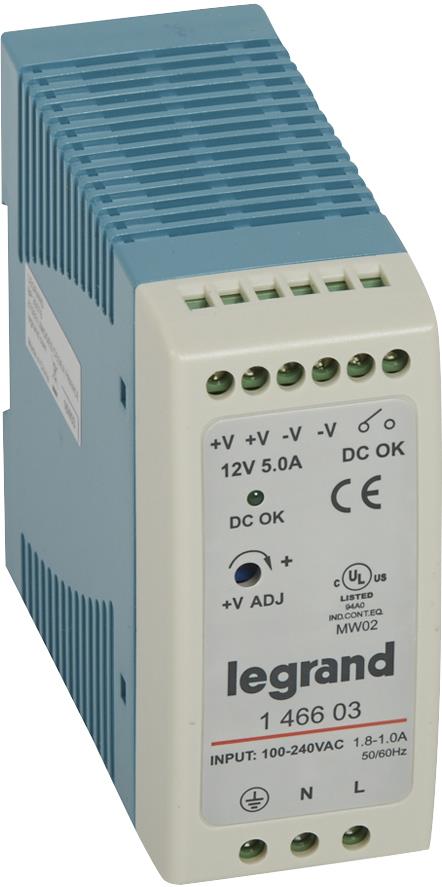 Захранващ блок 1P In:100...240Vac Out:12Vdc 5A, 1DIN, Legrand, LEGRAND НИСКО НАПРЕЖЕНИЕ, 146603