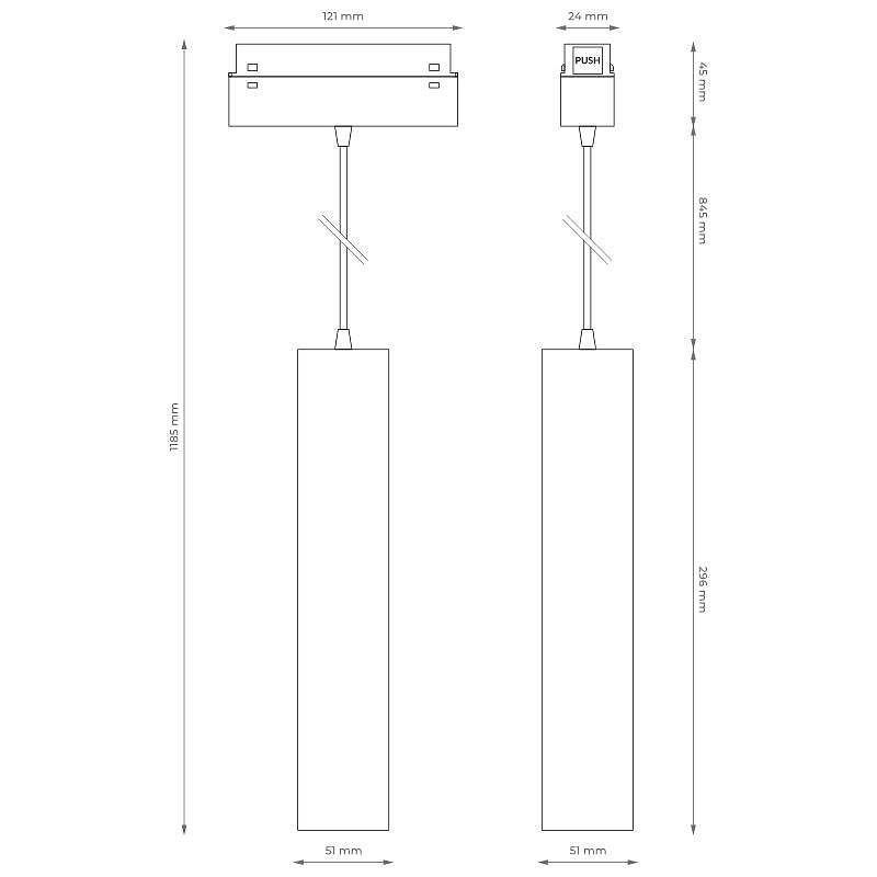 Висяща лампа с магнитен релсов плафон X-LINE, черна, 10 W, 800 lm, 4000 K, 30 см, DPM, MTL-SP-10W-B