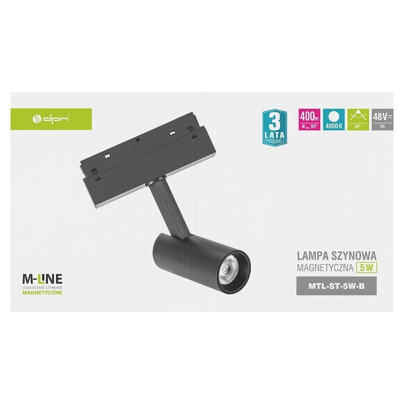 Магнитна лампа за релсова система M-LINE, черна, 5W, 400lm, 4000K, DPM, MTL-ST-5W-B