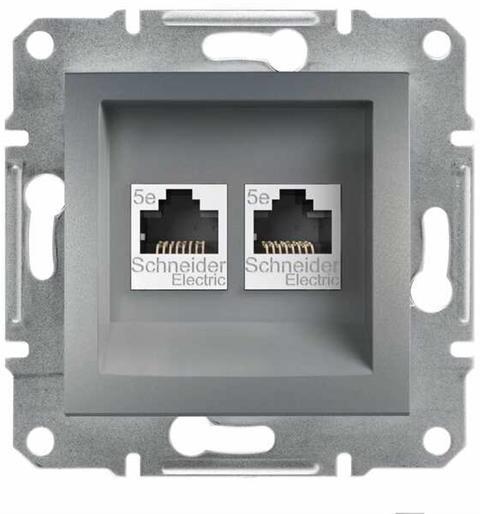 Розетка 2xRJ45 UTP cat.5e цвят Стомана Asfora SE, SCHNEIDER ELECTRIC, EPH4400162