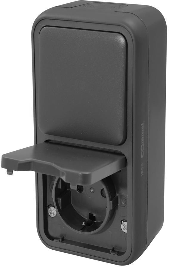 Контакт шуко + девиаторен ключ за открит монтаж IP55 цвят Антрацит Bura Commel, COMMEL, C043-113