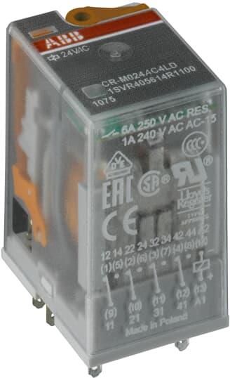 Реле интерфейсно CR-M 110 VAC, 6A, 4 превключващи контакта, монтаж в цокъл ABB, 1SVR405613R7000