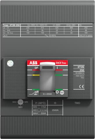 Автомат T Max XT3N 250А TM 3P 36kA регулируем (In x 0.7...1) АВВ, ABB, 1SDA068059R1