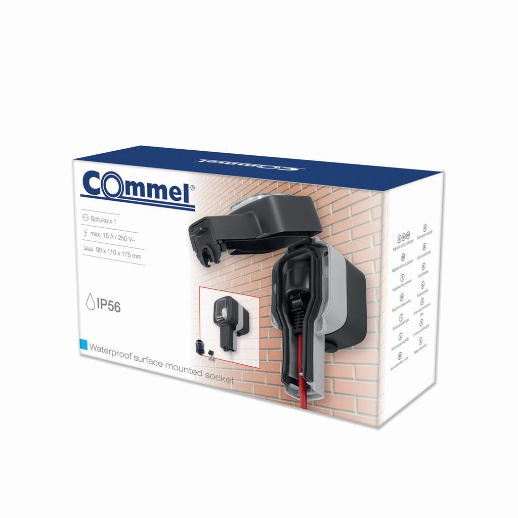 Контакт шуко за открит монтаж IP56 при включен консуматор цвят Антрацит Commel, COMMEL, C043-810