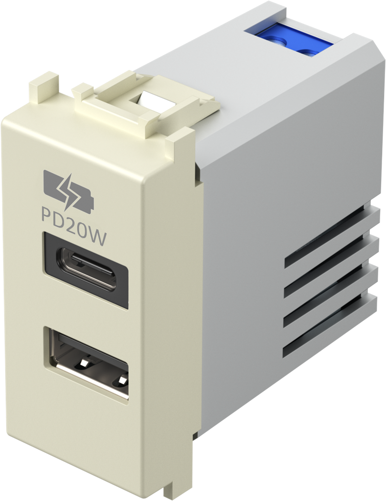 Розетка 2хUSB за зареждане тип A+C Power Delivery 20W 1 мод. цвят Крем гланц Modul TEM, EM69IW