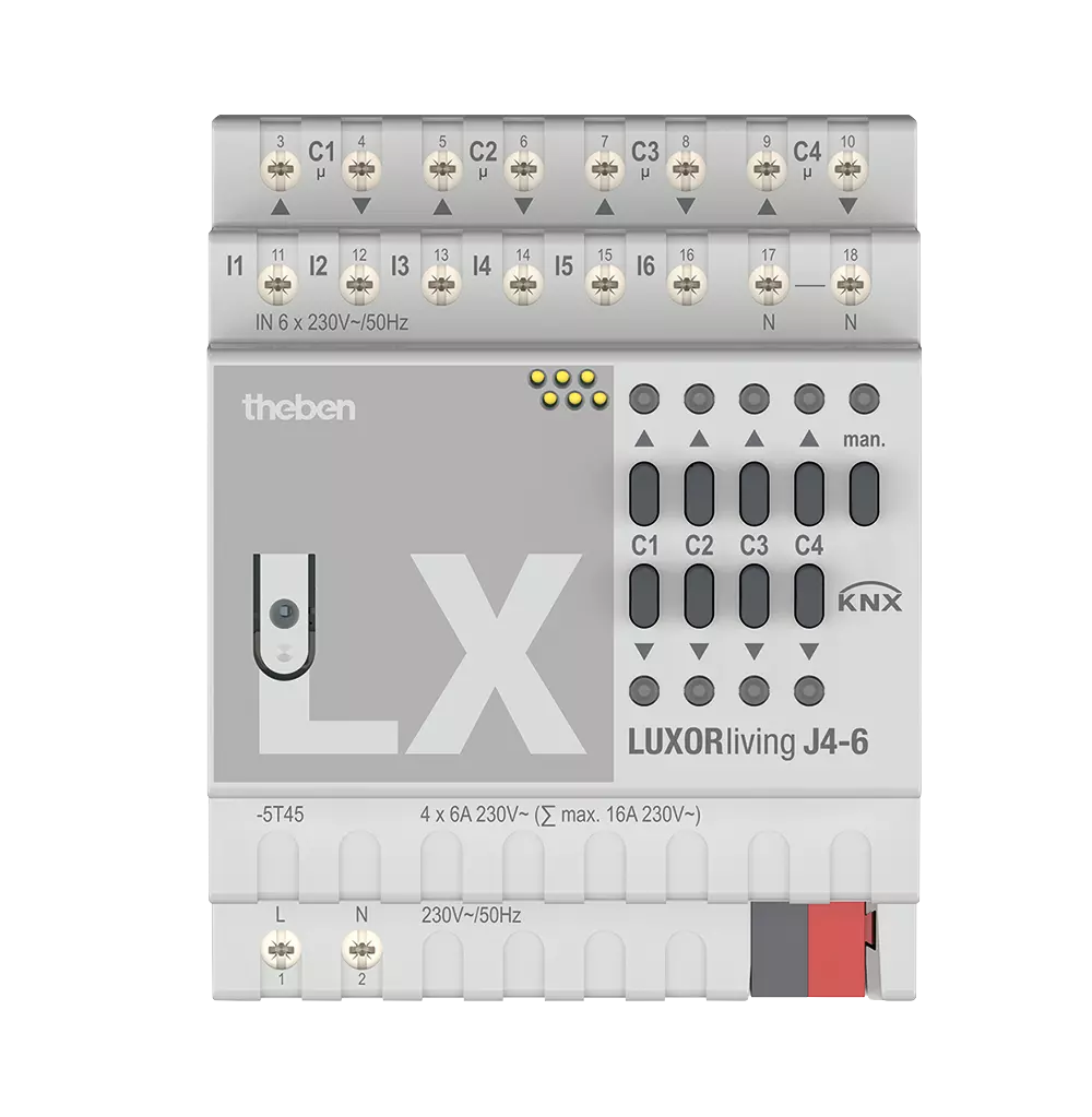 Актуатор щори с ръчно управление и входове J4-6 4х 6A 4DIN LUXORliving Theben, KNX, 4800451