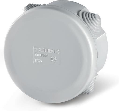 Кутия ф80х40мм IP55, UV, 4 кабелни мембрани за PG16, затваряне на клик, new, серия Cubox Scame-680.002