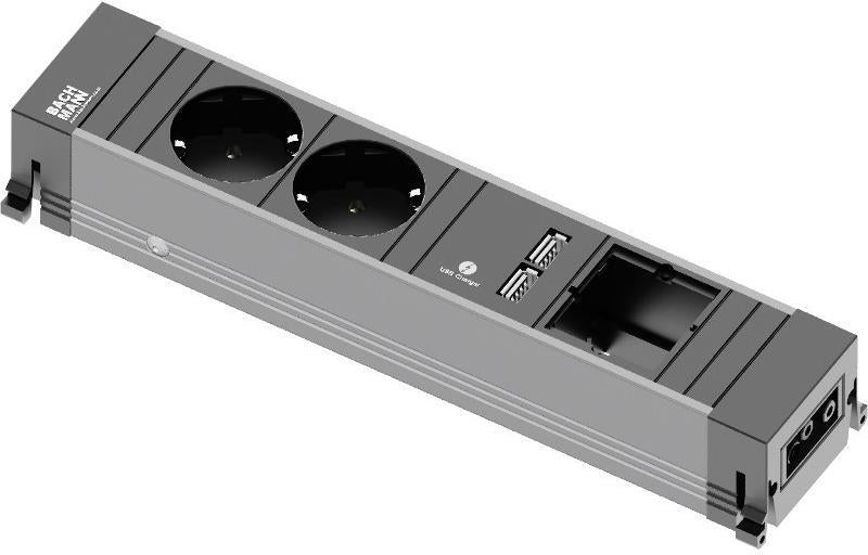Модул за TOP FRAME или CONFERENCE 4M с 2х Шуко, USB тип A+A и 1х празен модул, цвят Черен, Bachmann, BACHMANN, B909.0056