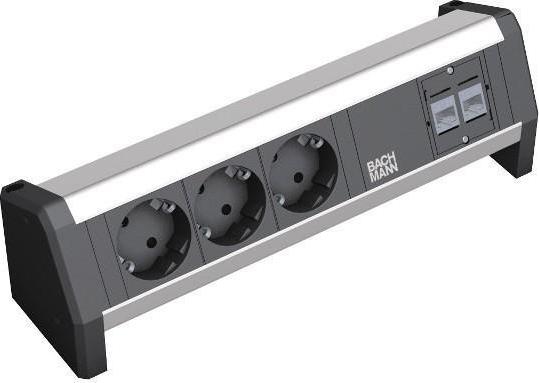 Модул DESK 1 с 3х Шуко и 2х RJ45 Cat.6A STP, цвят Черен, Bachmann, BACHMANN, B339.1004