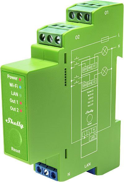 Димер Smart 2х 200VA с мерител за DIN монтаж Shelly PRO Dimmer 2PM - 268179S, SHELLY