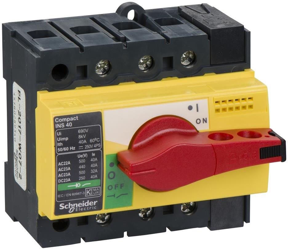 Товаров прекъсвач INS40 3P 40A, за DIN монтаж, с червена ръкохватка SE, SCHNEIDER ELECTRIC НИСКО НАПРЕЖЕНИЕ, 28916