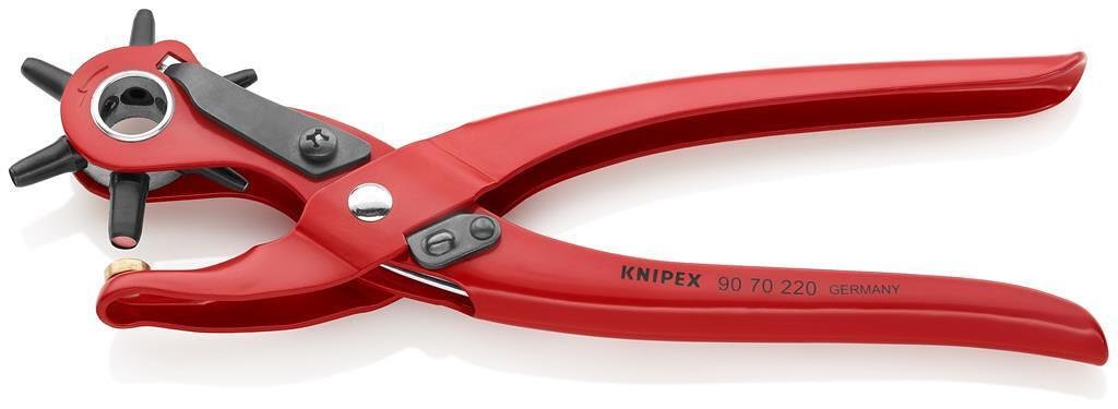 Щанца за кожа, червено-фосфатирана, ръкохватка 220мм, с фиксатор, Knipex - K9070220