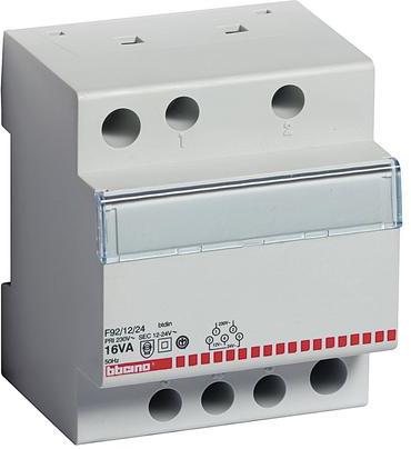 Трансформатор за ел.насрещник 1P 230V до 12/24V - 16VA - 4 модула за DIN My Home Bticino, BTICINO, F92/12/24