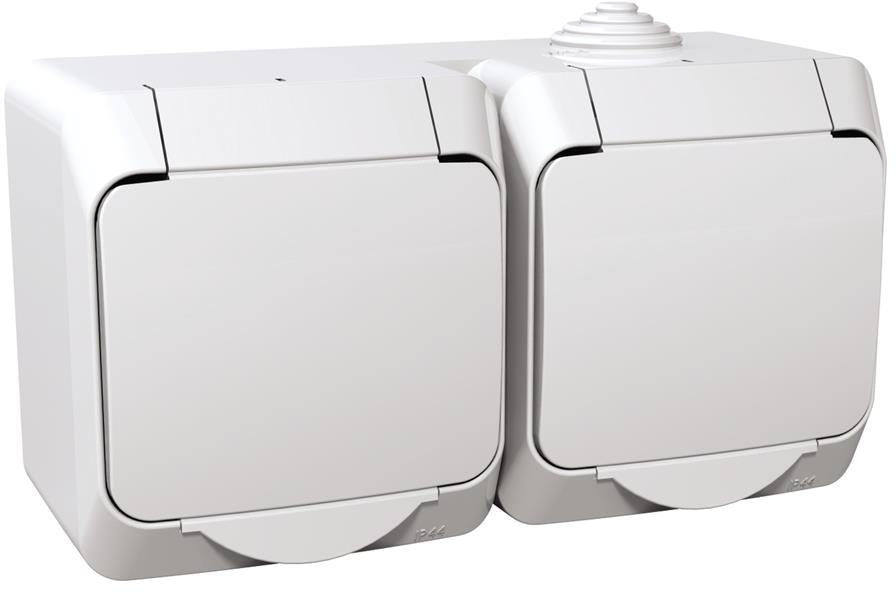 Двоен контакт шуко с детска защита IP44 цвят Бял Cedar Plus SE, SCHNEIDER ELECTRIC, WDE000523