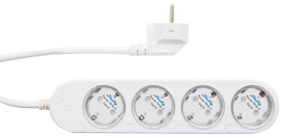 Разклонител БЯЛ 4x2P+E с кабел 1.5 метра / 3x1.5мм2 с мерител Shelly Power Strip 4 Gen4 - 070564, SHELLY, Shelly Power Strip 4 Gen4 W