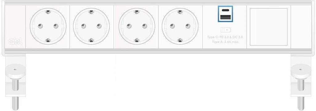 Модул Flexi 6M с 4х Шуко, USB тип A+C и 1х празен модул, цвят Бял, ABL, ABL Сърбия, 2A21F4A4
