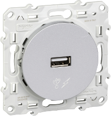 Розетка USB за зареждане тип A 1A 5W цвят Алуминий Odace SE /до изчерпване/, SCHNEIDER ELECTRIC, S530408