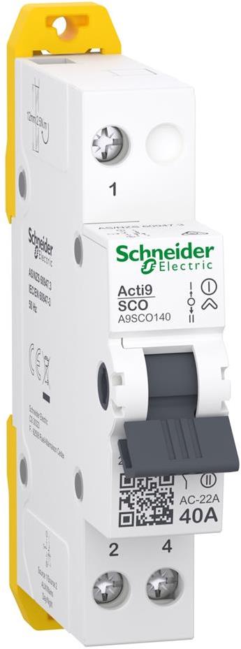 Ум шалтер I-0-II DIN монтаж Acti 9 iSSW 40A 1P 240V 1 мод. SE, SCHNEIDER ELECTRIC НИСКО НАПРЕЖЕНИЕ, A9SCO140