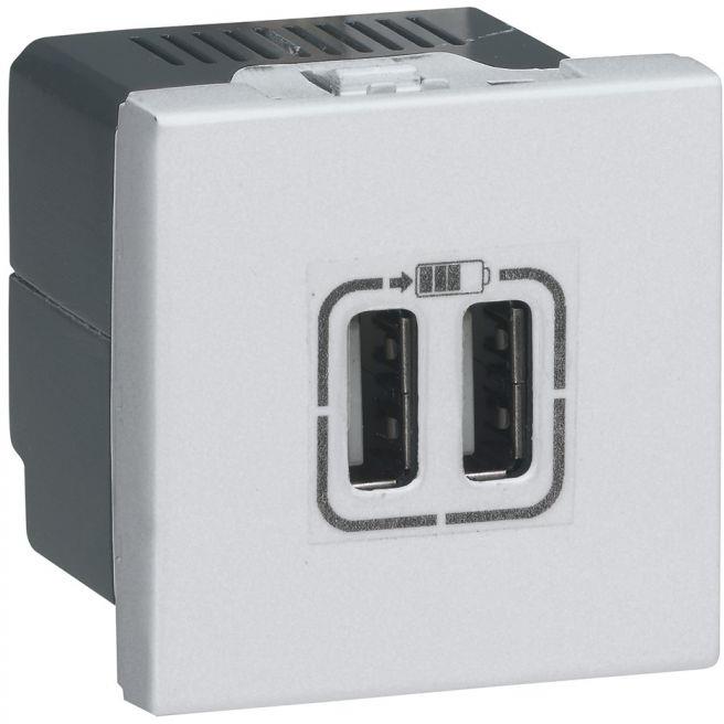 Розетка 2хUSB за зареждане тип А 2.4A 12W 2 мод. цвят Бял Mosaic Legrand, LEGRAND, 278594L
